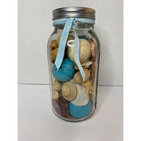 Coastal Sea Shell Potpourri Large Mason Jar, Nautical Decor - Picture 1 of 6